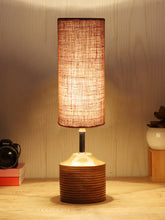 Wood Table Lamp with Beige Jute Shade (AEAP11)